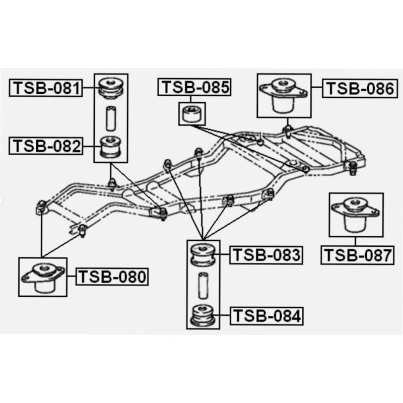 Jeu de 18 silentblocs de caisse Land Cruiser série 8